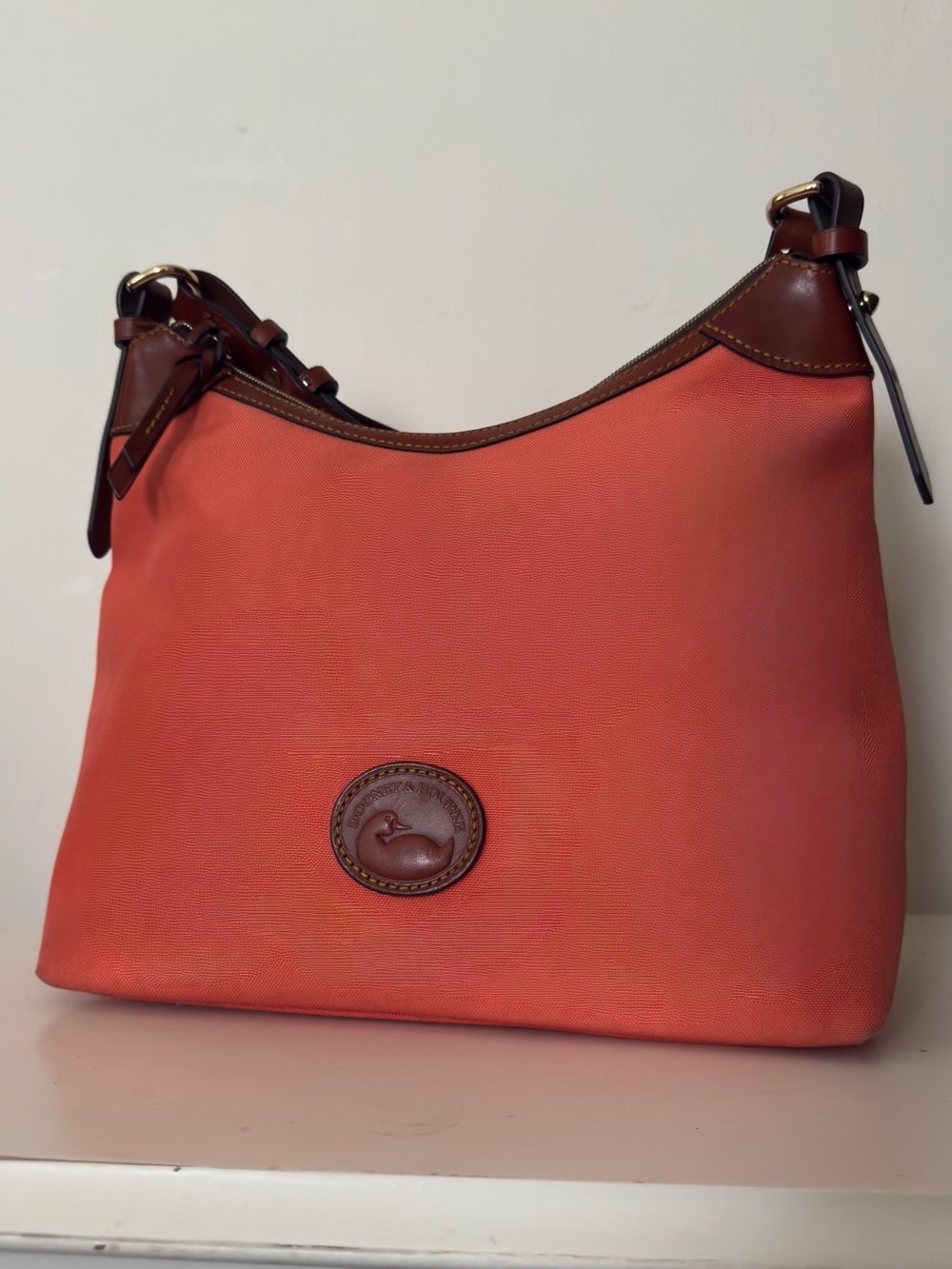 Dooney & Bourke Large Erica Hobo Bag Coral Orange Pink Nylon Shoulder Purse